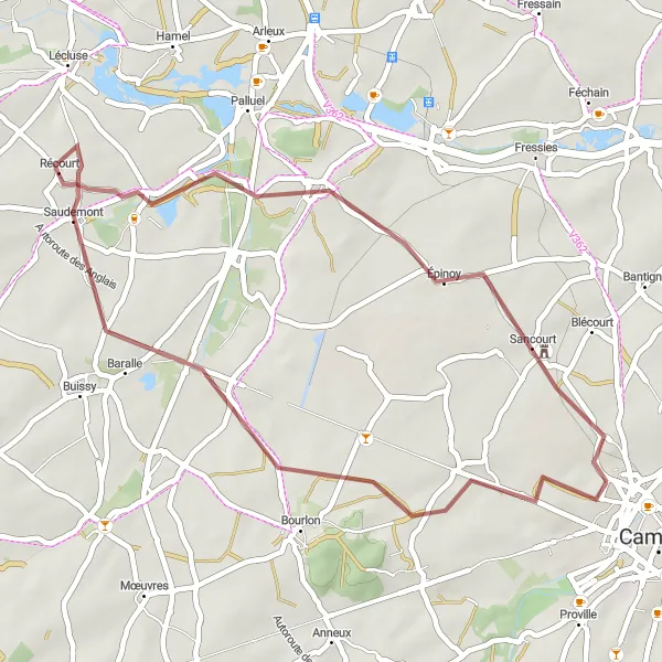Miniature de la carte de l'inspiration cycliste "Boucle de Marquion" dans la Nord-Pas de Calais, France. Générée par le planificateur d'itinéraire cycliste Tarmacs.app