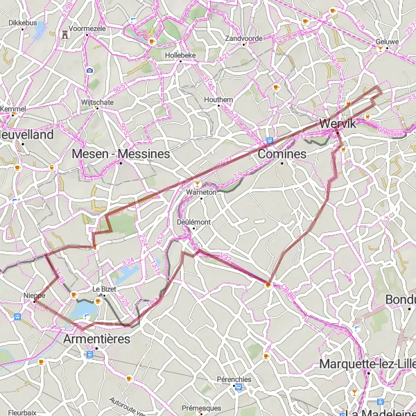 Map miniature of "Nieppe to Houplines Gravel Route" cycling inspiration in Nord-Pas de Calais, France. Generated by Tarmacs.app cycling route planner