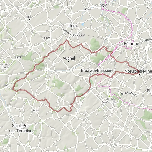 Map miniature of "The Gravel Adventure" cycling inspiration in Nord-Pas de Calais, France. Generated by Tarmacs.app cycling route planner