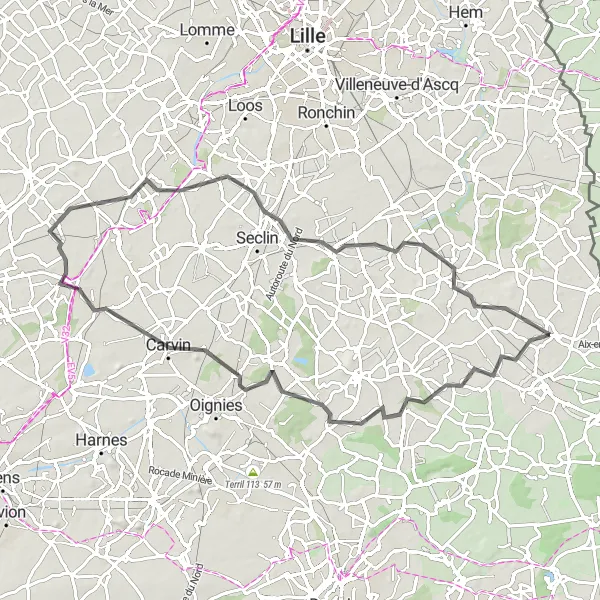 Map miniature of "Road Route from Nomain to Avelin" cycling inspiration in Nord-Pas de Calais, France. Generated by Tarmacs.app cycling route planner