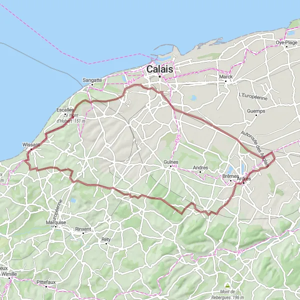 Miniature de la carte de l'inspiration cycliste "Tour de Mont d'Hubert" dans la Nord-Pas de Calais, France. Générée par le planificateur d'itinéraire cycliste Tarmacs.app