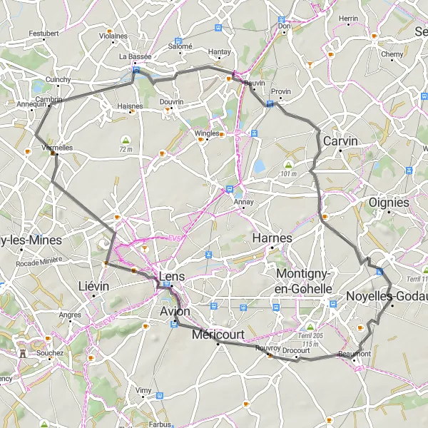 Map miniature of "Beaumont Adventure" cycling inspiration in Nord-Pas de Calais, France. Generated by Tarmacs.app cycling route planner