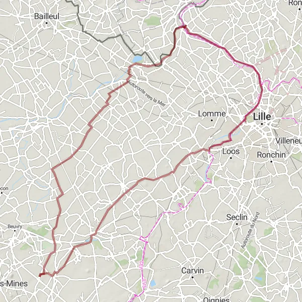 Map miniature of "Gravel Adventure to Château de Landas" cycling inspiration in Nord-Pas de Calais, France. Generated by Tarmacs.app cycling route planner