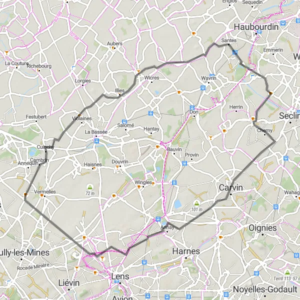 Map miniature of "Scenic Ride to Cité du Philosophe" cycling inspiration in Nord-Pas de Calais, France. Generated by Tarmacs.app cycling route planner