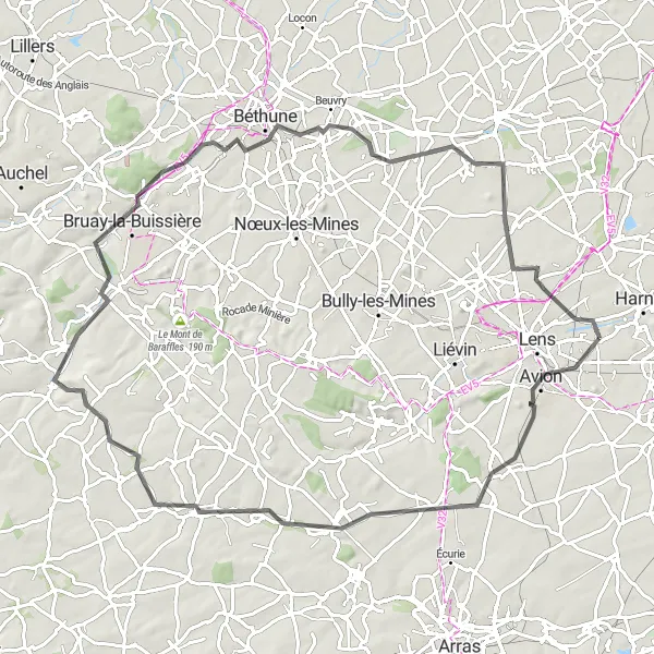 Miniature de la carte de l'inspiration cycliste "Itinéraire des Vallées" dans la Nord-Pas de Calais, France. Générée par le planificateur d'itinéraire cycliste Tarmacs.app