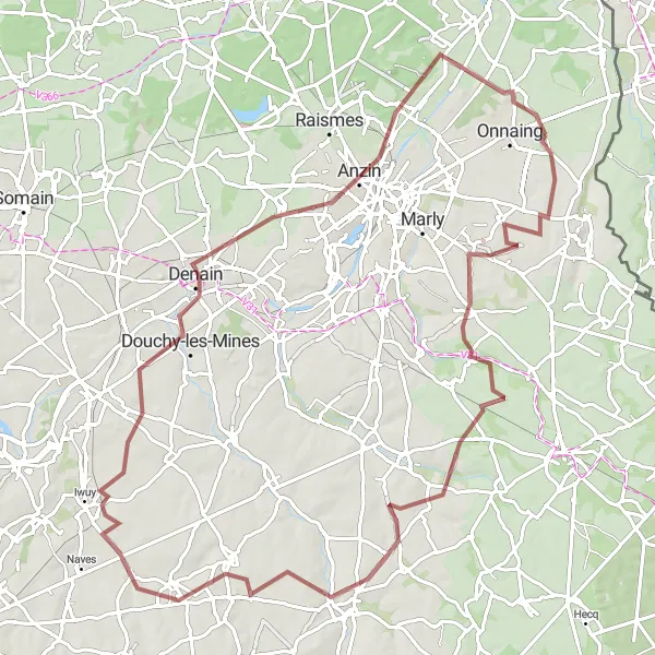 Miniature de la carte de l'inspiration cycliste "Exploration de l'Avesnois en Gravel" dans la Nord-Pas de Calais, France. Générée par le planificateur d'itinéraire cycliste Tarmacs.app