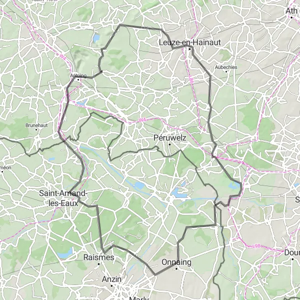 Miniature de la carte de l'inspiration cycliste "Boucle de Bruay-sur-l'Escaut" dans la Nord-Pas de Calais, France. Générée par le planificateur d'itinéraire cycliste Tarmacs.app