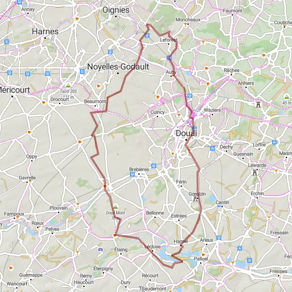 Map miniature of "Hills and History" cycling inspiration in Nord-Pas de Calais, France. Generated by Tarmacs.app cycling route planner