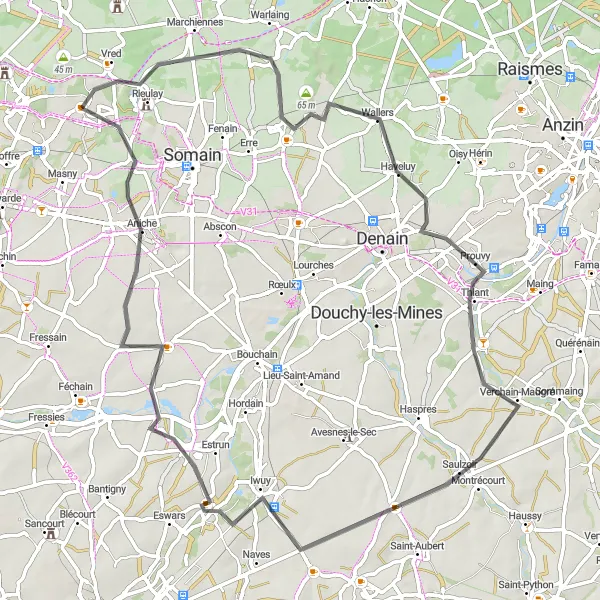 Miniature de la carte de l'inspiration cycliste "Parcours Route entre Terre et Ciel" dans la Nord-Pas de Calais, France. Générée par le planificateur d'itinéraire cycliste Tarmacs.app