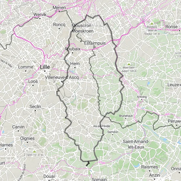 Map miniature of "Bersée Loop" cycling inspiration in Nord-Pas de Calais, France. Generated by Tarmacs.app cycling route planner