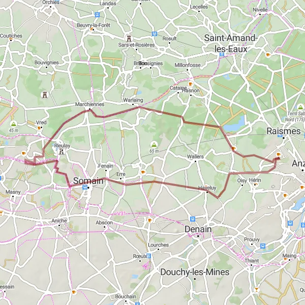 Map miniature of "Haveluy and Somain Gravel Adventure" cycling inspiration in Nord-Pas de Calais, France. Generated by Tarmacs.app cycling route planner