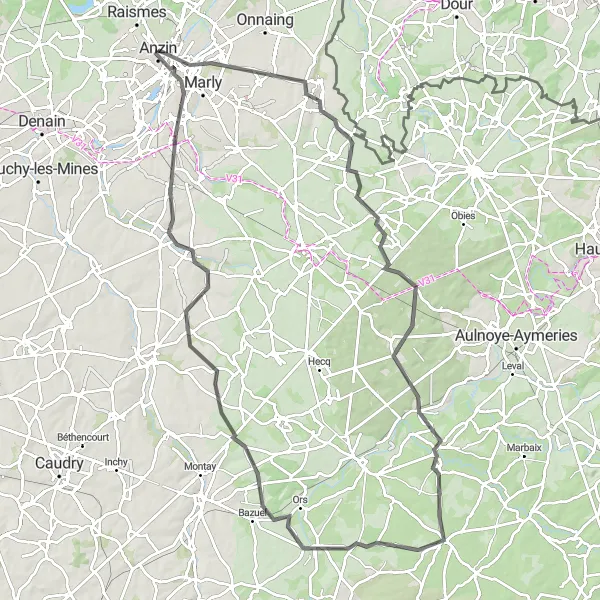Map miniature of "Road Cycling Route: Petite-Forêt Loop" cycling inspiration in Nord-Pas de Calais, France. Generated by Tarmacs.app cycling route planner