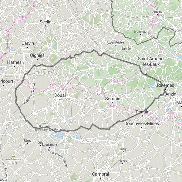 Map miniature of "Road Cycling Route: Petite-Forêt Adventure" cycling inspiration in Nord-Pas de Calais, France. Generated by Tarmacs.app cycling route planner