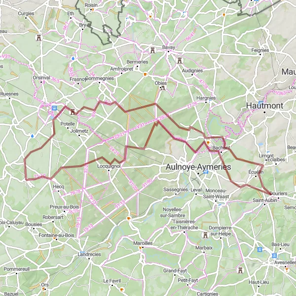 Map miniature of "Gravel Adventure through Cambrésis" cycling inspiration in Nord-Pas de Calais, France. Generated by Tarmacs.app cycling route planner