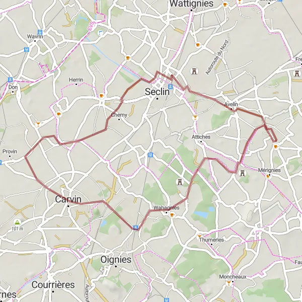 Map miniature of "La Neuville Loop" cycling inspiration in Nord-Pas de Calais, France. Generated by Tarmacs.app cycling route planner