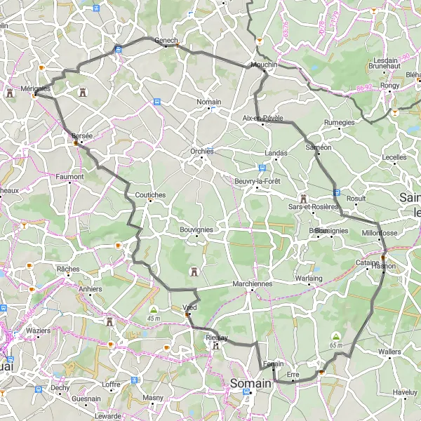 Map miniature of "Genech Loop" cycling inspiration in Nord-Pas de Calais, France. Generated by Tarmacs.app cycling route planner