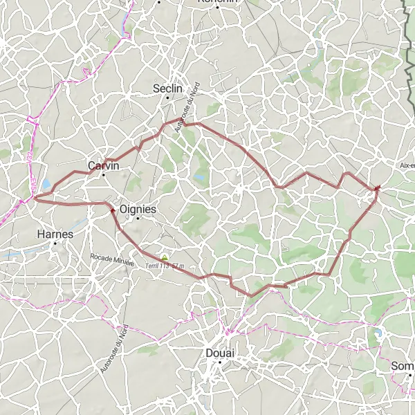 Map miniature of "Gravel Adventure" cycling inspiration in Nord-Pas de Calais, France. Generated by Tarmacs.app cycling route planner