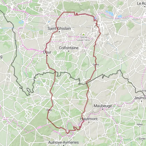 Map miniature of "The Gravel Adventure" cycling inspiration in Nord-Pas de Calais, France. Generated by Tarmacs.app cycling route planner