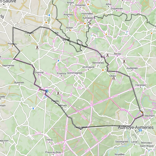 Map miniature of "The Berlaimont Loop" cycling inspiration in Nord-Pas de Calais, France. Generated by Tarmacs.app cycling route planner