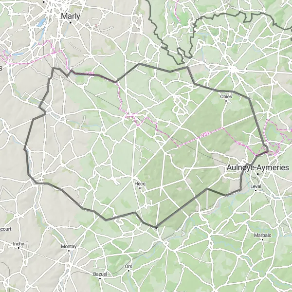 Map miniature of "The Croix-Caluyau Loop" cycling inspiration in Nord-Pas de Calais, France. Generated by Tarmacs.app cycling route planner