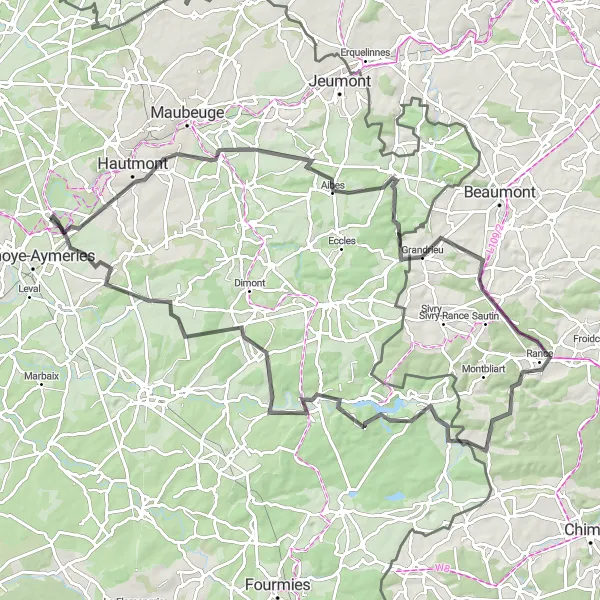 Map miniature of "炷 A Journey through Spectacular Landscapes 炷" cycling inspiration in Nord-Pas de Calais, France. Generated by Tarmacs.app cycling route planner