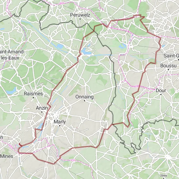 Map miniature of "Scenic Gravel Loop in Nord-Pas de Calais" cycling inspiration in Nord-Pas de Calais, France. Generated by Tarmacs.app cycling route planner