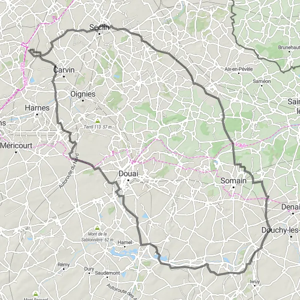 Map miniature of "Journey Through Historical Landmarks" cycling inspiration in Nord-Pas de Calais, France. Generated by Tarmacs.app cycling route planner