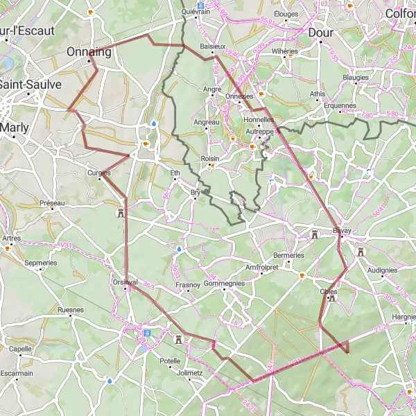 Miniature de la carte de l'inspiration cycliste "Boucle des Chemins oubliés" dans la Nord-Pas de Calais, France. Générée par le planificateur d'itinéraire cycliste Tarmacs.app