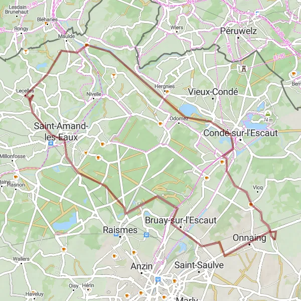 Map miniature of "Terril and Canal Gravel Route" cycling inspiration in Nord-Pas de Calais, France. Generated by Tarmacs.app cycling route planner