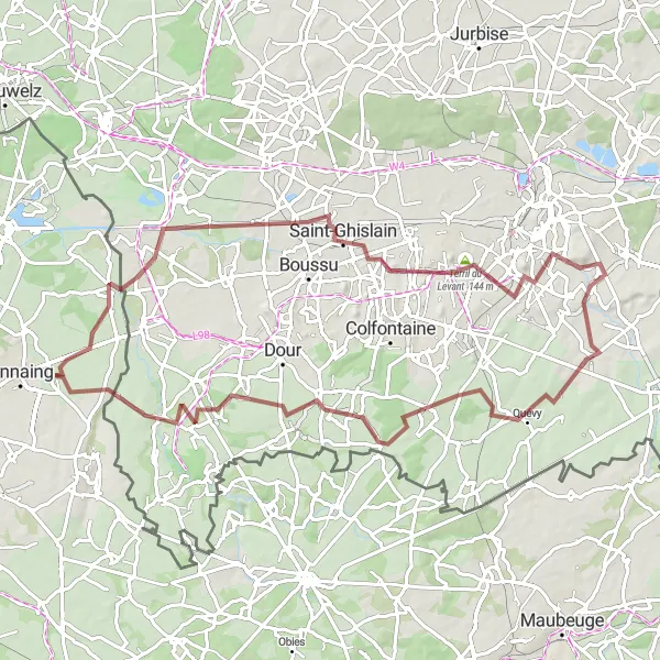 Map miniature of "Marchipont Gravel Adventure" cycling inspiration in Nord-Pas de Calais, France. Generated by Tarmacs.app cycling route planner