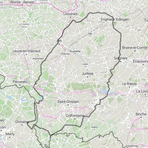 Miniature de la carte de l'inspiration cycliste "Circuit du Borinage historique" dans la Nord-Pas de Calais, France. Générée par le planificateur d'itinéraire cycliste Tarmacs.app