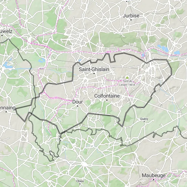 Map miniature of "The Countryside Loop" cycling inspiration in Nord-Pas de Calais, France. Generated by Tarmacs.app cycling route planner