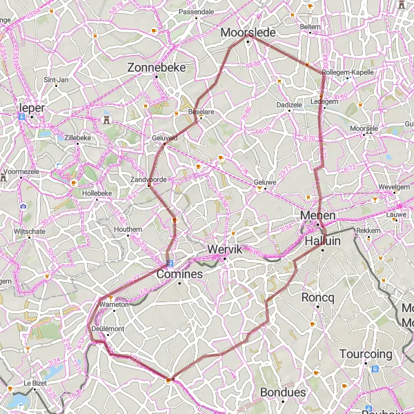 Miniature de la carte de l'inspiration cycliste "La Boucle de Deûlémont" dans la Nord-Pas de Calais, France. Générée par le planificateur d'itinéraire cycliste Tarmacs.app