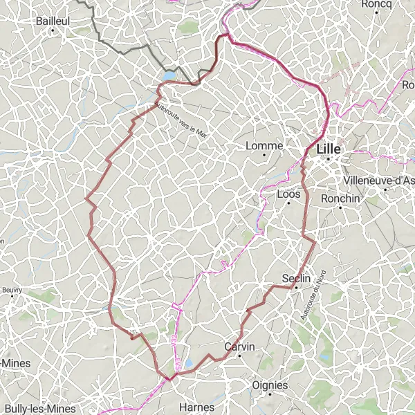 Miniature de la carte de l'inspiration cycliste "Au coeur de la campagne gravel" dans la Nord-Pas de Calais, France. Générée par le planificateur d'itinéraire cycliste Tarmacs.app