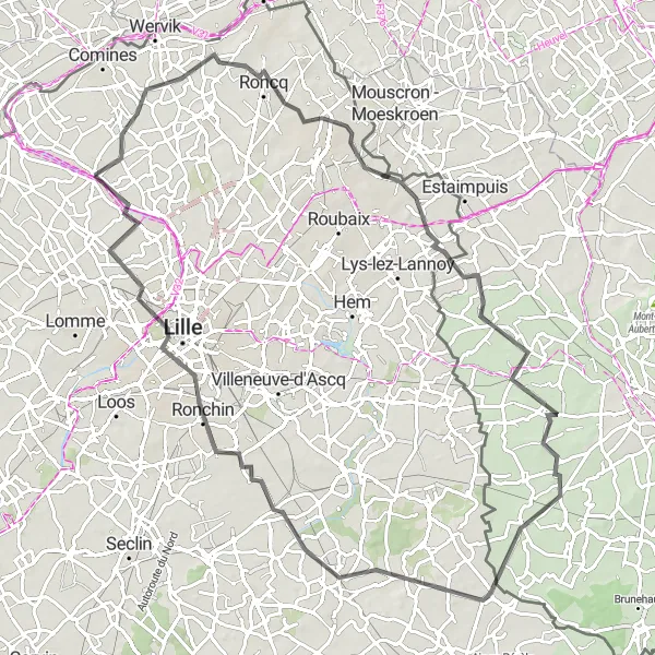 Map miniature of "The Wattrelos and Saint-André-lez-Lille Road Escape" cycling inspiration in Nord-Pas de Calais, France. Generated by Tarmacs.app cycling route planner