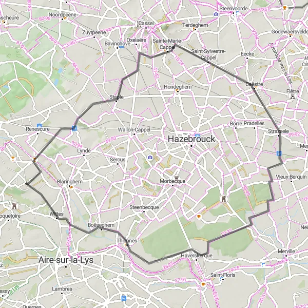 Map miniature of "Sainte-Marie-Cappel Loop" cycling inspiration in Nord-Pas de Calais, France. Generated by Tarmacs.app cycling route planner