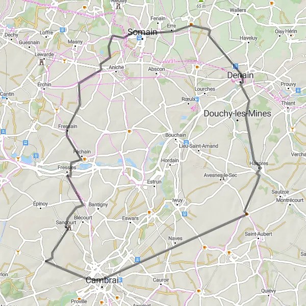 Miniature de la carte de l'inspiration cycliste "Les Chemins du Bassin Minier" dans la Nord-Pas de Calais, France. Générée par le planificateur d'itinéraire cycliste Tarmacs.app