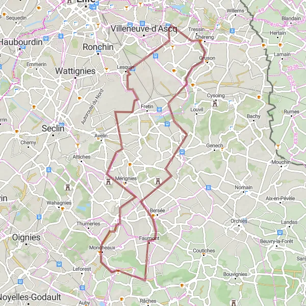 Miniature de la carte de l'inspiration cycliste "Tour du Nord" dans la Nord-Pas de Calais, France. Générée par le planificateur d'itinéraire cycliste Tarmacs.app