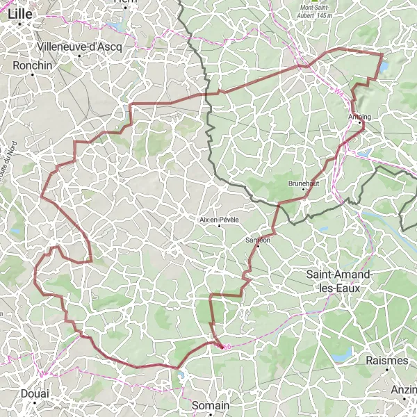 Miniature de la carte de l'inspiration cycliste "Boucle des Chemins de Gravel" dans la Nord-Pas de Calais, France. Générée par le planificateur d'itinéraire cycliste Tarmacs.app