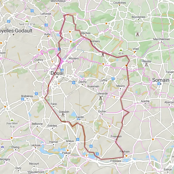 Miniature de la carte de l'inspiration cycliste "Parcours des Collines" dans la Nord-Pas de Calais, France. Générée par le planificateur d'itinéraire cycliste Tarmacs.app