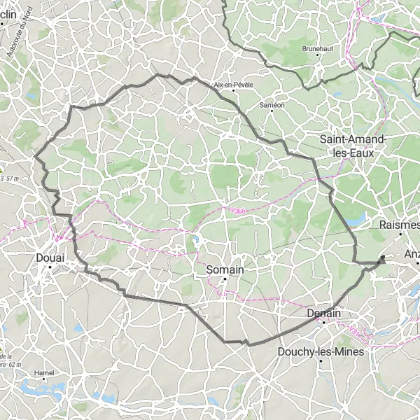 Map miniature of "Road Cycling Adventure near Raismes" cycling inspiration in Nord-Pas de Calais, France. Generated by Tarmacs.app cycling route planner