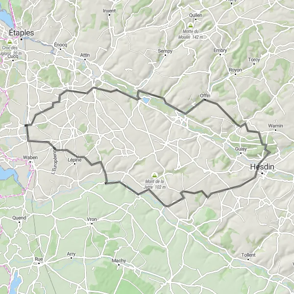 Map miniature of "Coastal Road Adventure" cycling inspiration in Nord-Pas de Calais, France. Generated by Tarmacs.app cycling route planner