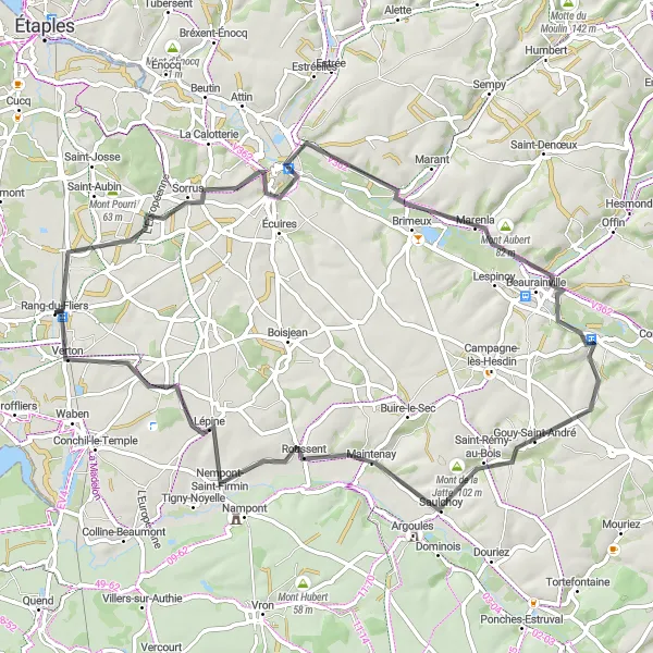 Map miniature of "Scenic Countryside Ride" cycling inspiration in Nord-Pas de Calais, France. Generated by Tarmacs.app cycling route planner