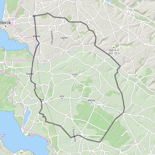 Map miniature of "Hilly Countryside Challenge" cycling inspiration in Nord-Pas de Calais, France. Generated by Tarmacs.app cycling route planner