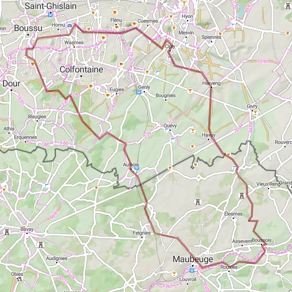 Map miniature of "Gravel Discovery" cycling inspiration in Nord-Pas de Calais, France. Generated by Tarmacs.app cycling route planner