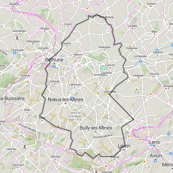 Map miniature of "A Journey through Industrial History" cycling inspiration in Nord-Pas de Calais, France. Generated by Tarmacs.app cycling route planner