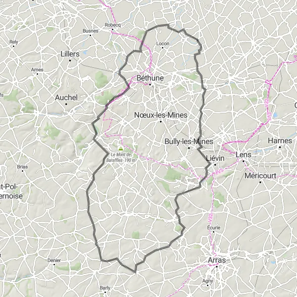 Map miniature of "Vermelles to Vieille-Chapelle" cycling inspiration in Nord-Pas de Calais, France. Generated by Tarmacs.app cycling route planner