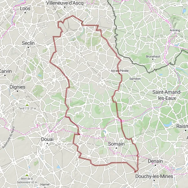 Miniature de la carte de l'inspiration cycliste "Aventure sauvage" dans la Nord-Pas de Calais, France. Générée par le planificateur d'itinéraire cycliste Tarmacs.app