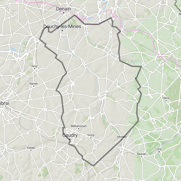 Miniature de la carte de l'inspiration cycliste "Randonnée historique" dans la Nord-Pas de Calais, France. Générée par le planificateur d'itinéraire cycliste Tarmacs.app