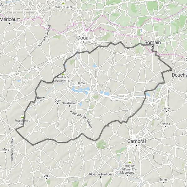 Miniature de la carte de l'inspiration cycliste "Exploration Cycliste dans les environs de Rœulx" dans la Nord-Pas de Calais, France. Générée par le planificateur d'itinéraire cycliste Tarmacs.app